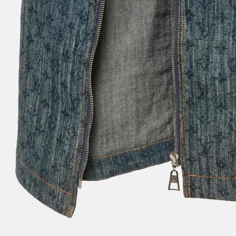 Pre Owned Louis Vuitton Blue Monogram Denim Leather Trim Mini Dress S