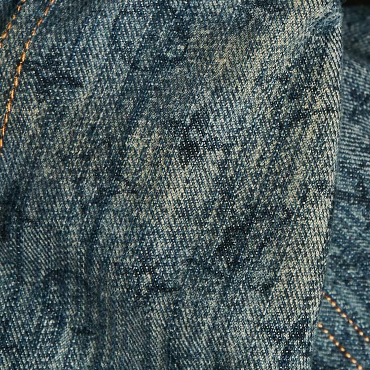 Pre Owned Louis Vuitton Blue Monogram Denim Leather Trim Mini Dress S