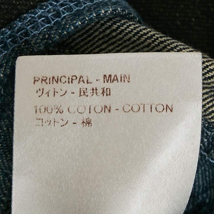 Pre Owned Louis Vuitton Blue Monogram Denim Leather Trim Mini Dress S