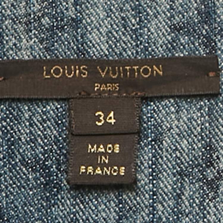 Pre Owned Louis Vuitton Blue Monogram Denim Leather Trim Mini Dress S