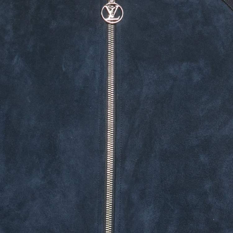 Pre Owned Louis Vuitton Navy Blue Suede & Cotton Knit Jacket M
