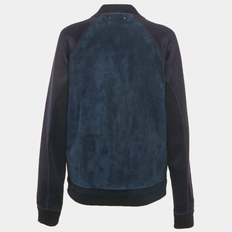 Pre Owned Louis Vuitton Navy Blue Suede & Cotton Knit Jacket M