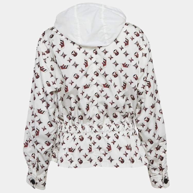 Pre Owned Louis Vuitton White Monogram Print Nylon Detachable Hood Wind Breaker M 