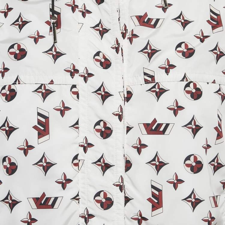 Pre Owned Louis Vuitton White Monogram Print Nylon Detachable Hood Wind Breaker M 