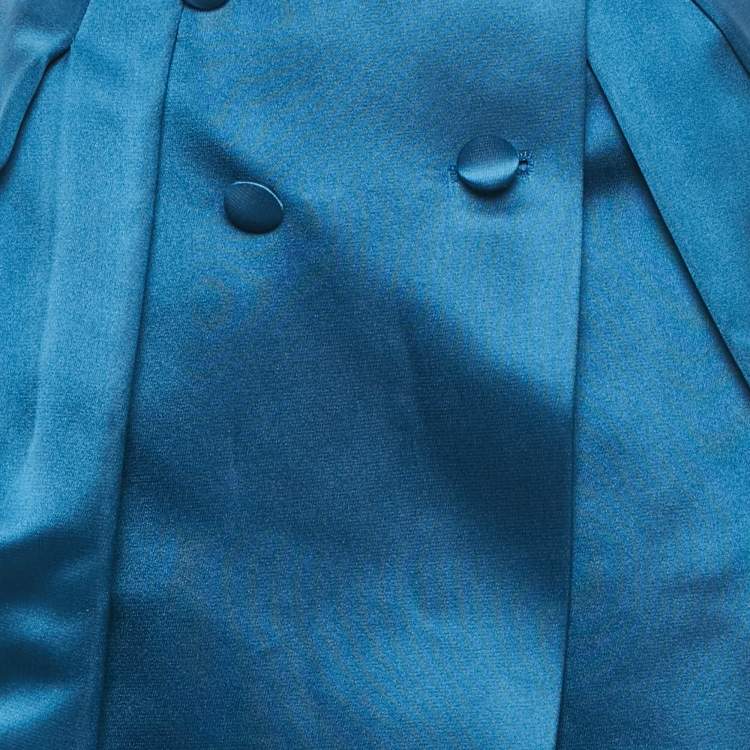 Pre Owned Louis Vuitton Blue Silk Buttoned Wrap Skirt M