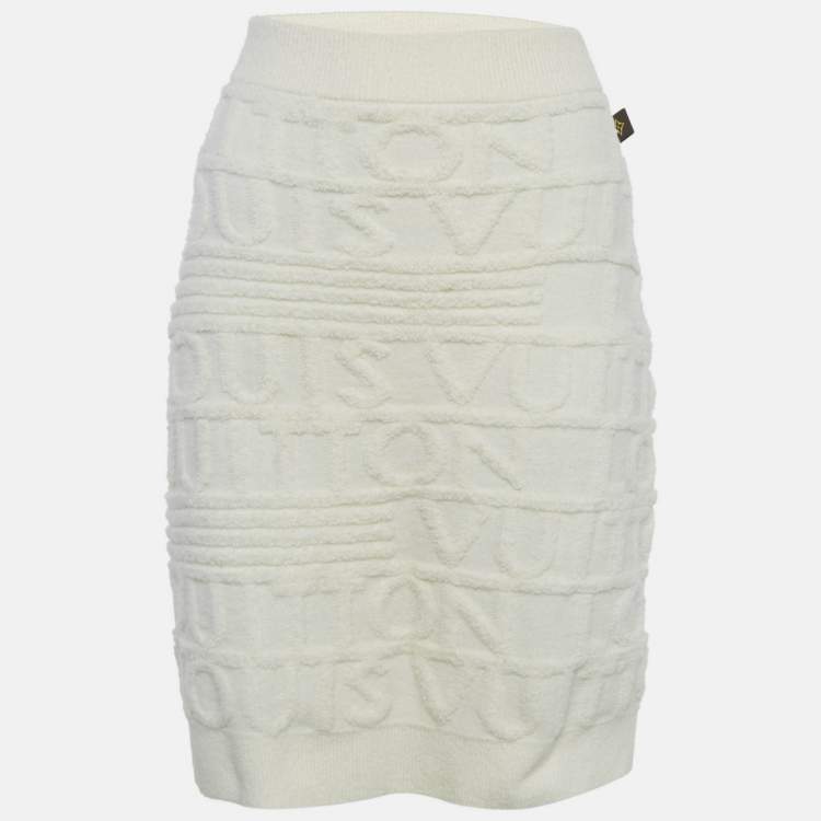 Pre Owned Louis Vuitton Cream Logo 3D Signature Knit Mini Skirt S