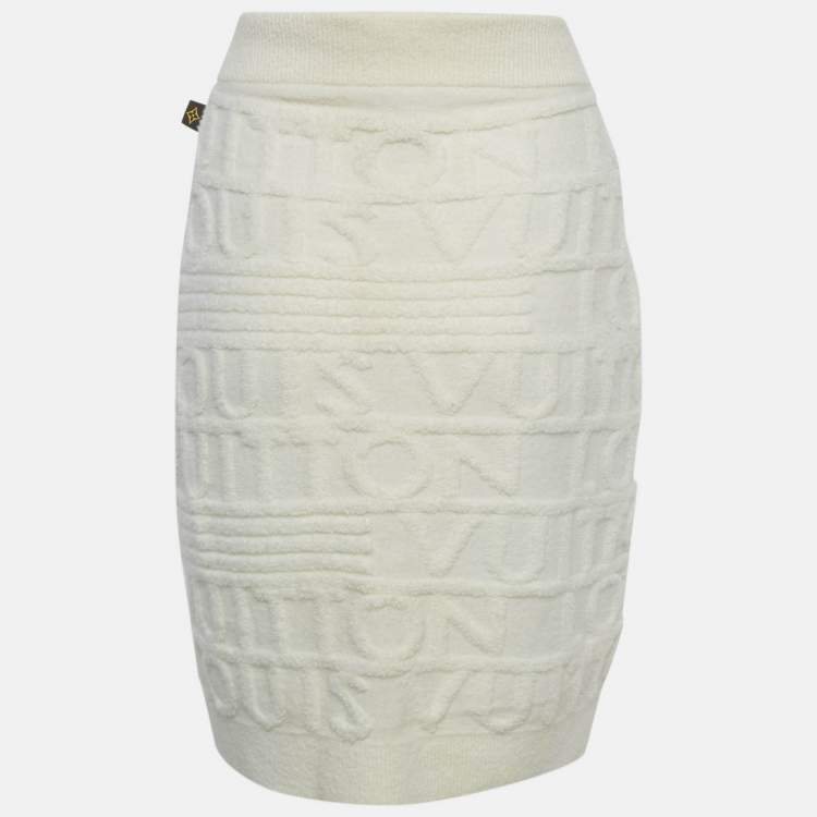 Pre Owned Louis Vuitton Cream Logo 3D Signature Knit Mini Skirt S