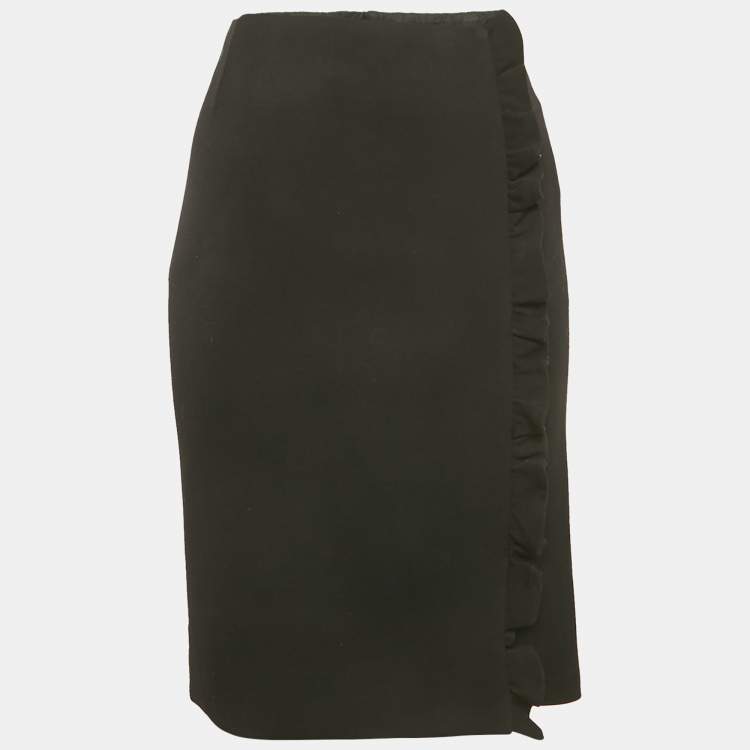 Pre Owned Louis Vuitton Black Wool Ruffle Detail Short Skirt M