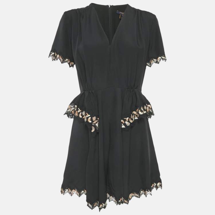 Pre Owned Louis Vuitton Black Silk Lace Trim Mini Dress M