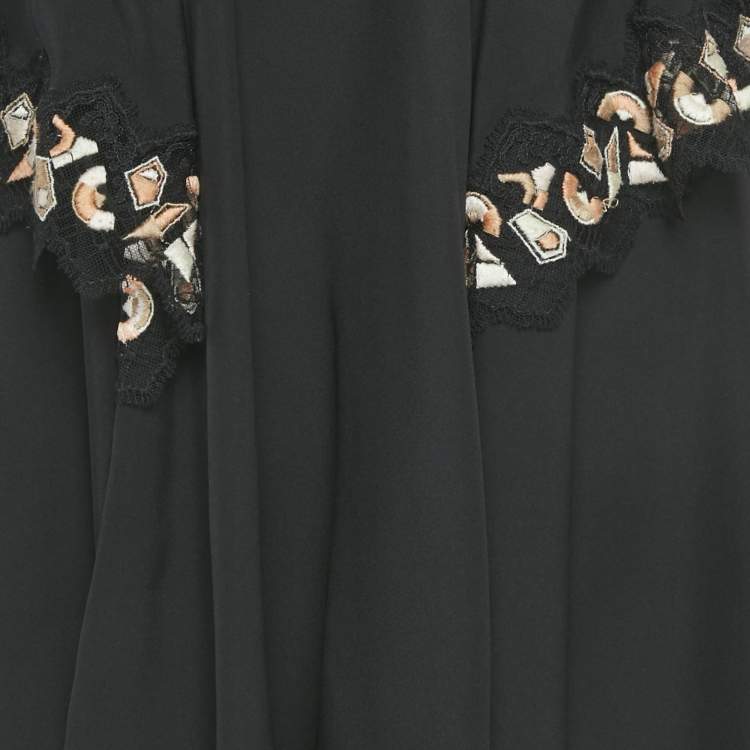 Pre Owned Louis Vuitton Black Silk Lace Trim Mini Dress M