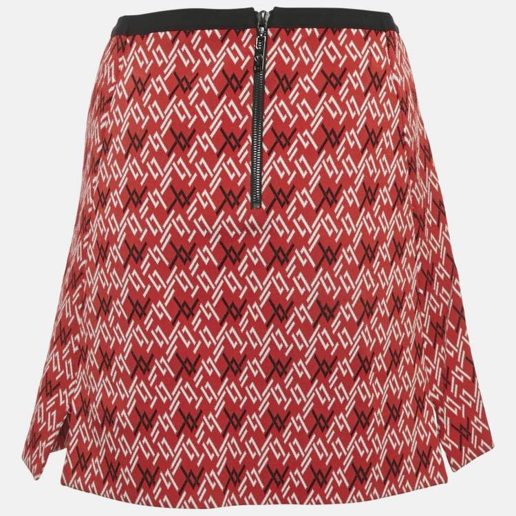 Pre Owned Louis Vuitton Red Patterned Knit Mini Skirt M 