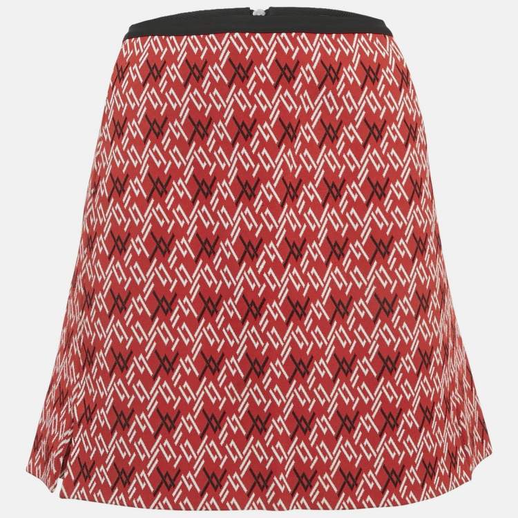 Pre Owned Louis Vuitton Red Patterned Knit Mini Skirt M 