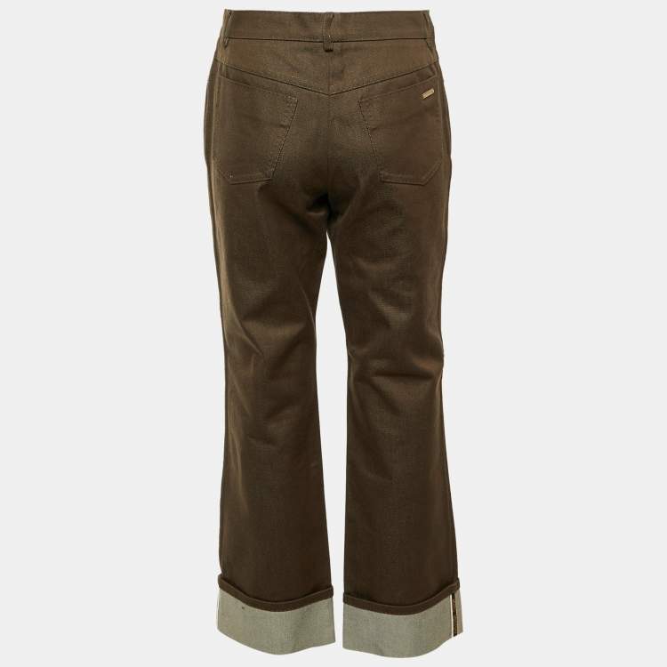 Pre Owned Louis Vuitton Brown Denim Cuffed Jeans L Waist 32"