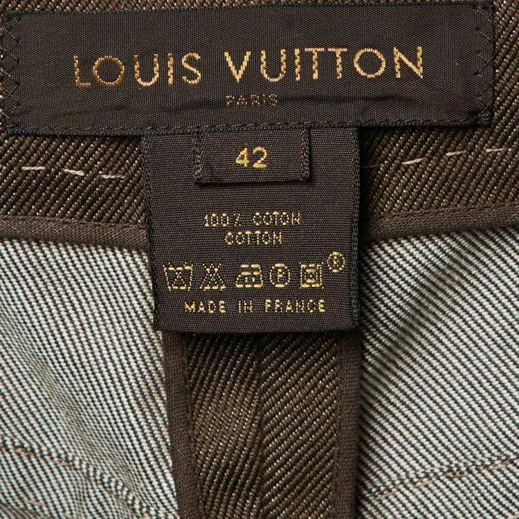 Pre Owned Louis Vuitton Brown Denim Cuffed Jeans L Waist 32"