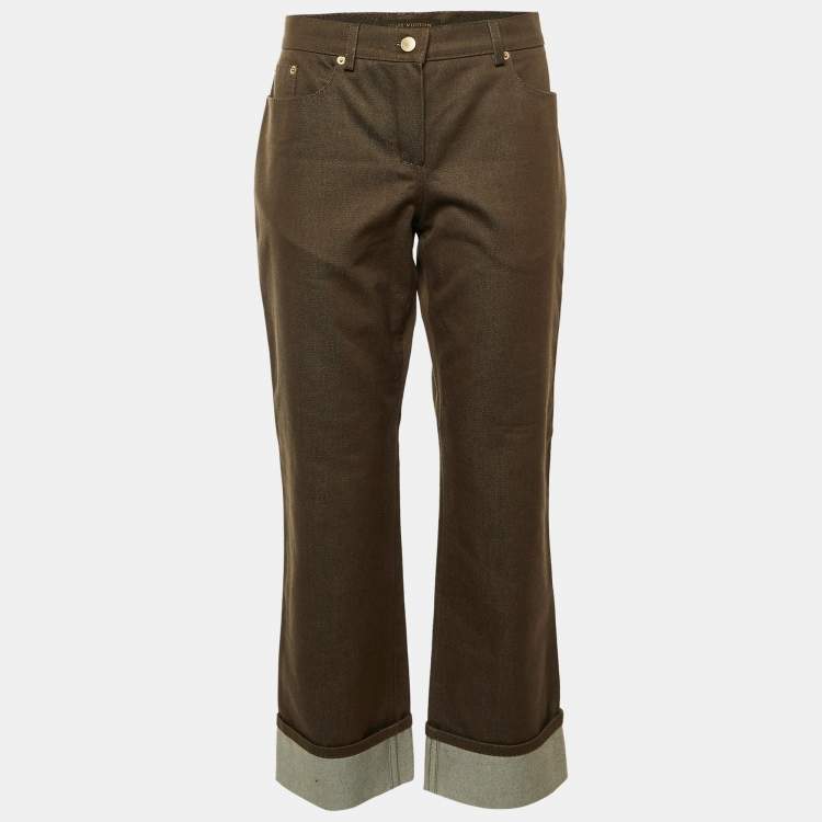 Pre Owned Louis Vuitton Brown Denim Cuffed Jeans L Waist 32"