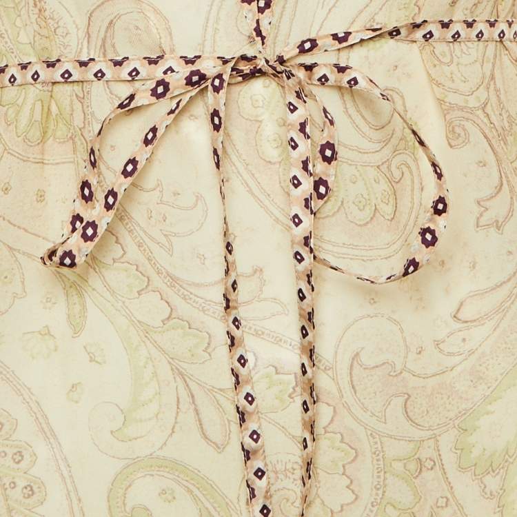 Pre Owned Louis Vuitton Vintage Beige Paisley Print Silk Sheer Blouse M