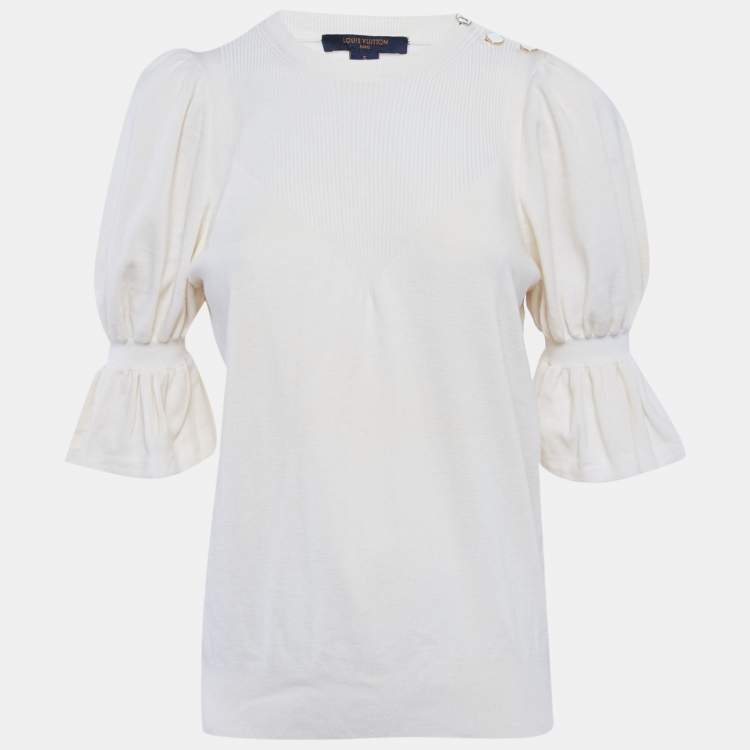 Pre Owned Louis Vuitton Cream Wool Balloon Sleeves Sweater S