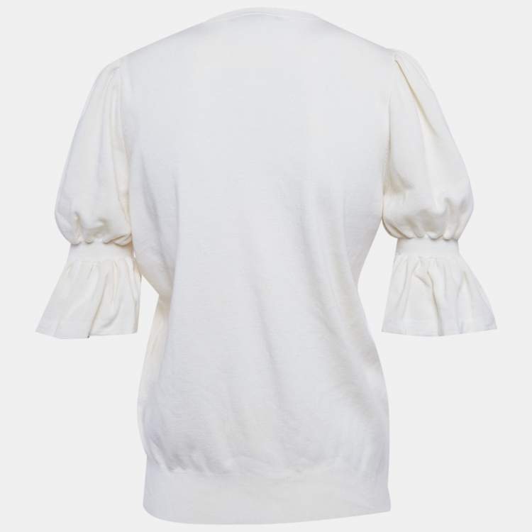 Pre Owned Louis Vuitton Cream Wool Balloon Sleeves Sweater S