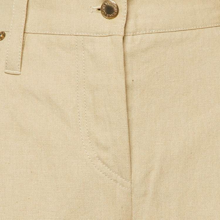 Pre Owned Louis Vuitton Beige Cotton & Linen Blend Braided Detail Trousers L