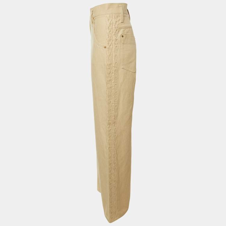 Pre Owned Louis Vuitton Beige Cotton & Linen Blend Braided Detail Trousers L