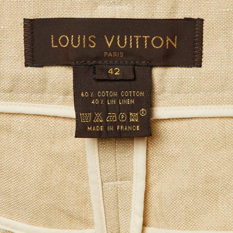 Pre Owned Louis Vuitton Beige Cotton & Linen Blend Braided Detail Trousers L