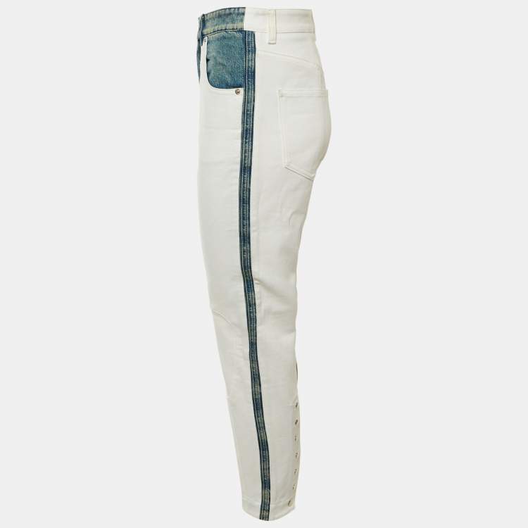 Pre Owned Louis Vuitton White Two Toned Denim Slim Fit Jeans M Waist 31"