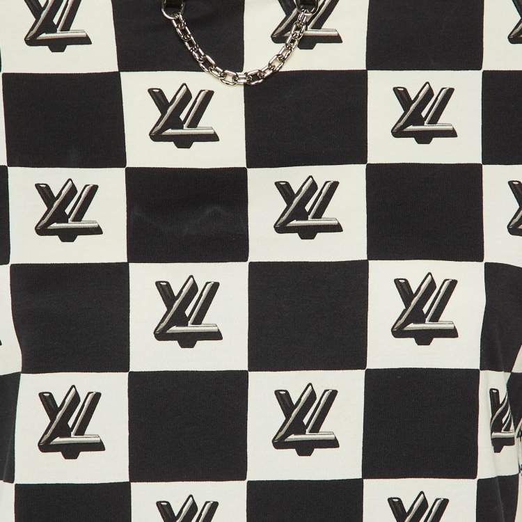 Pre Owned Louis Vuitton Black/White Checkered Twist Lock Cotton Crew Neck T-Shirt M