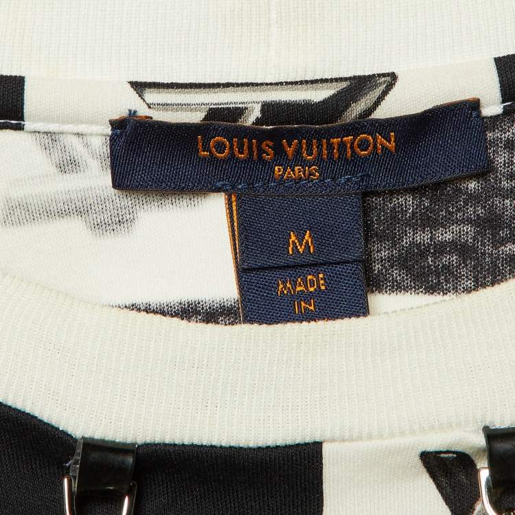 Pre Owned Louis Vuitton Black/White Checkered Twist Lock Cotton Crew Neck T-Shirt M