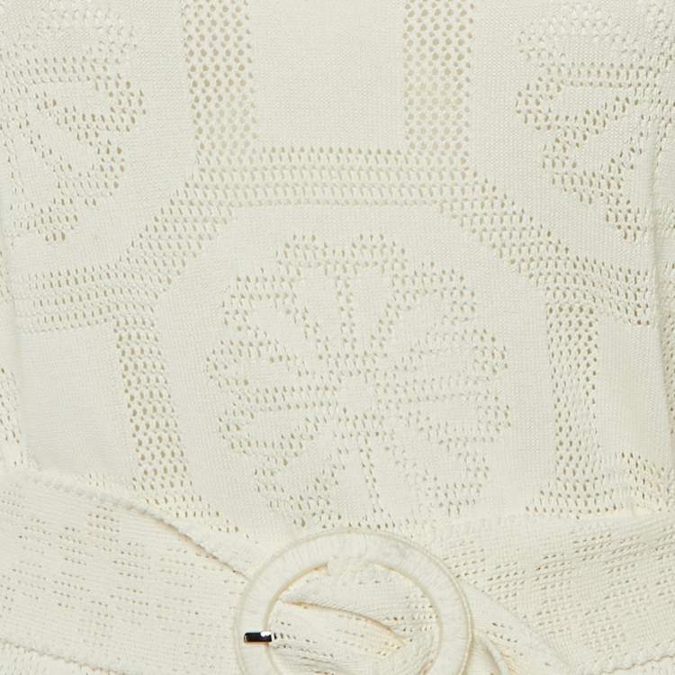 Pre Owned Louis Vuitton Ivory Perforated Knit Belted Jumper M 