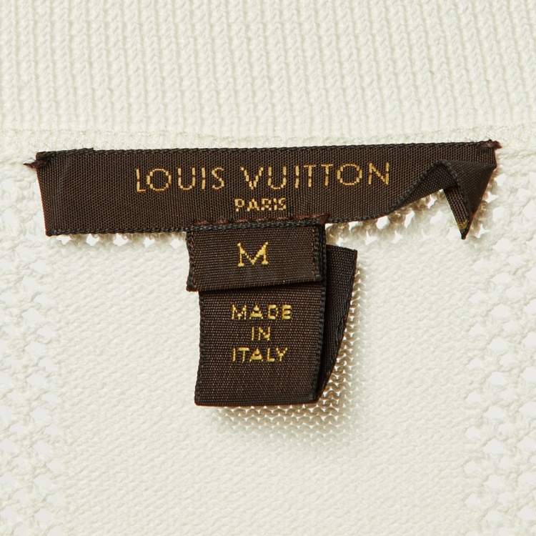 Pre Owned Louis Vuitton Ivory Perforated Knit Belted Jumper M 
