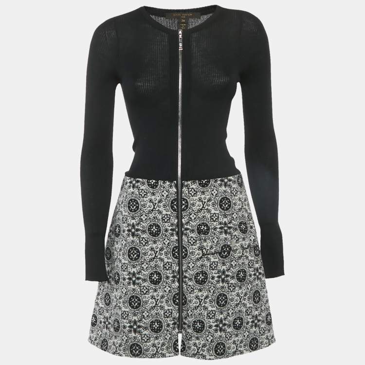 Pre Owned Louis Vuitton Monochrome Rib Knit and Wool Mini Dress M
