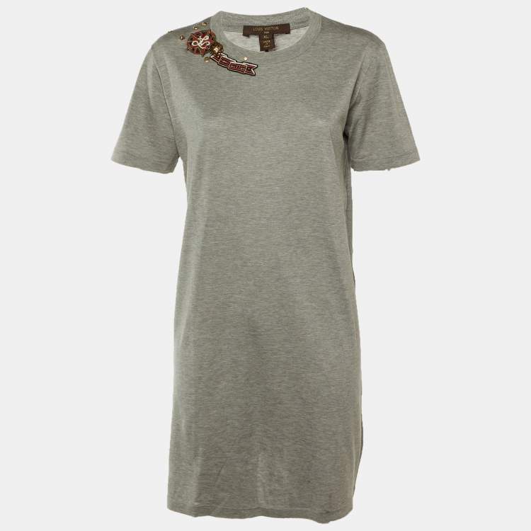 Pre Owned Louis Vuitton Grey Logo Patch Embellished Detail Cotton T-Shirt XL