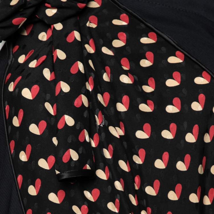 Pre Owned Louis Vuitton Black Heart Printed Crepe Halter Neck Top M