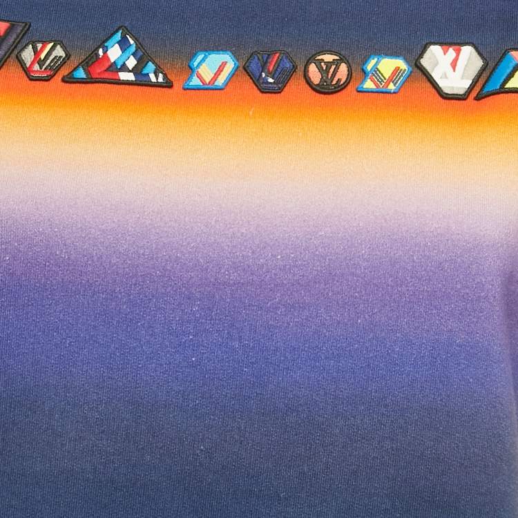 Pre Owned Louis Vuitton Blue Logo Applique Jersey T-Shirt S