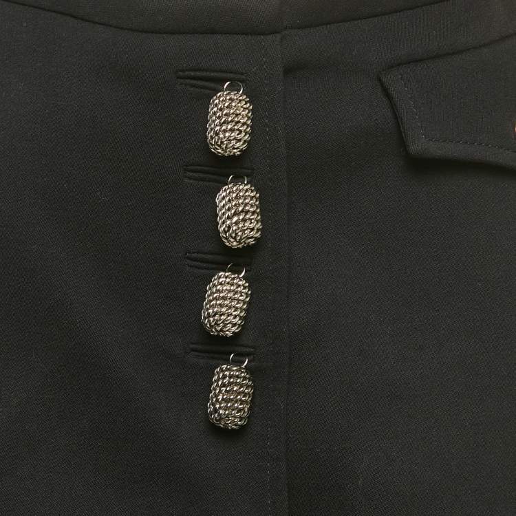 Pre Owned Louis Vuitton Black Wool Metal Detail Mini Skirt M