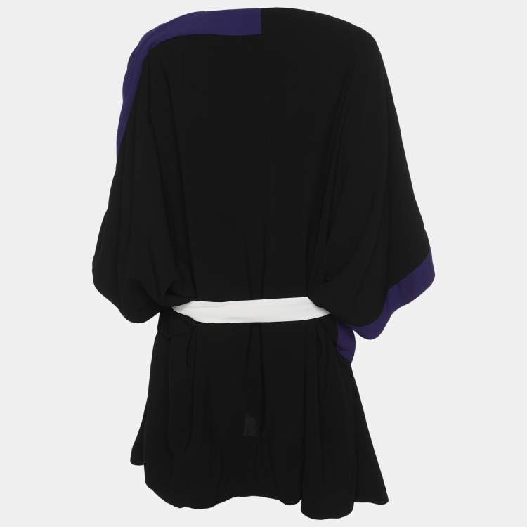 Pre Owned Louis Vuitton Purple/Black Crepe Belted Tunic Dress M