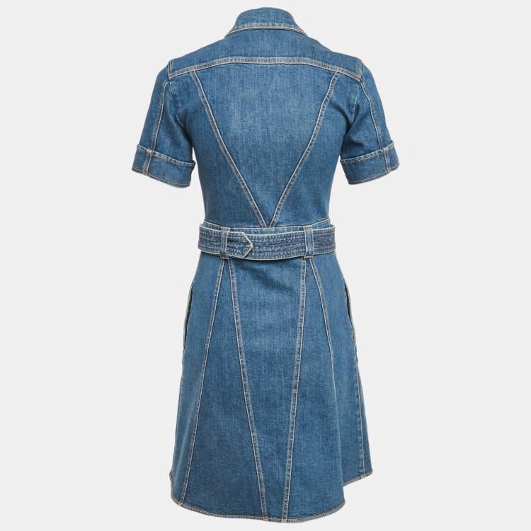 مملوكة مسبقًا Louis Vuitton Blue Denim Belted Mini Dress S