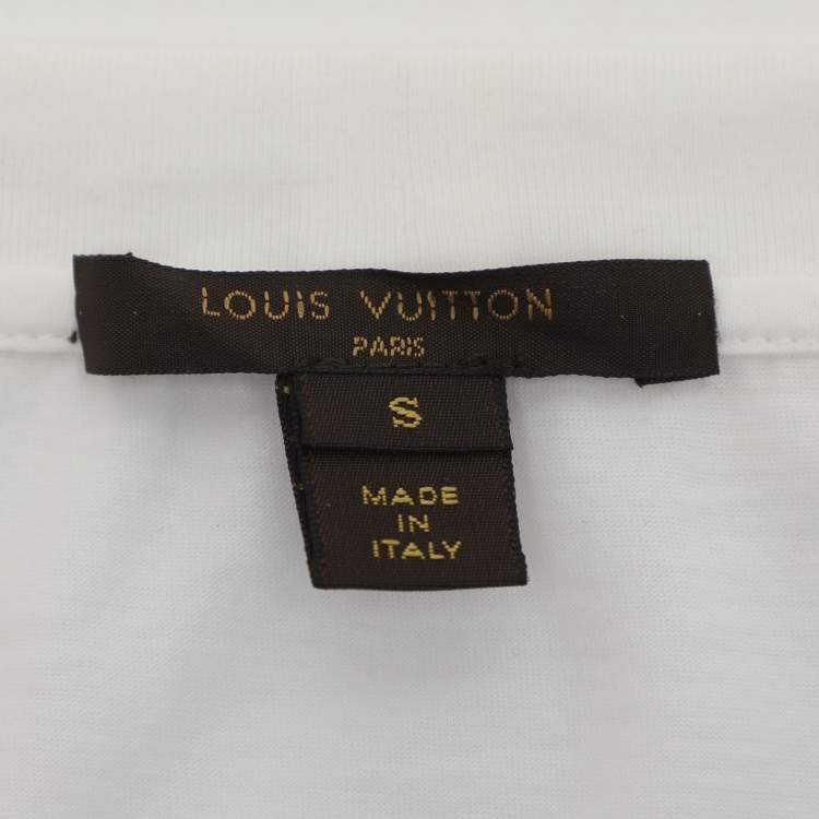 Pre Owned Louis Vuitton Cream Jersey Sequins Logo Top S 