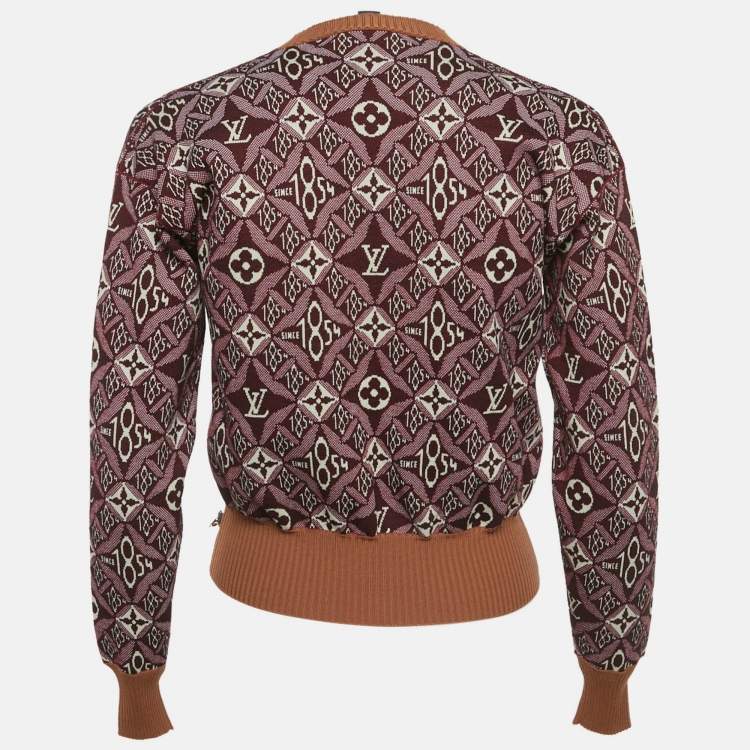 Pre Owned Louis Vuitton Burgundy Monogram Wool Knit Pullover XS