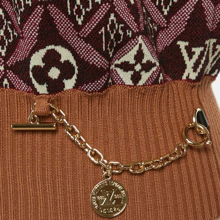 Pre Owned Louis Vuitton Burgundy Monogram Wool Knit Pullover XS