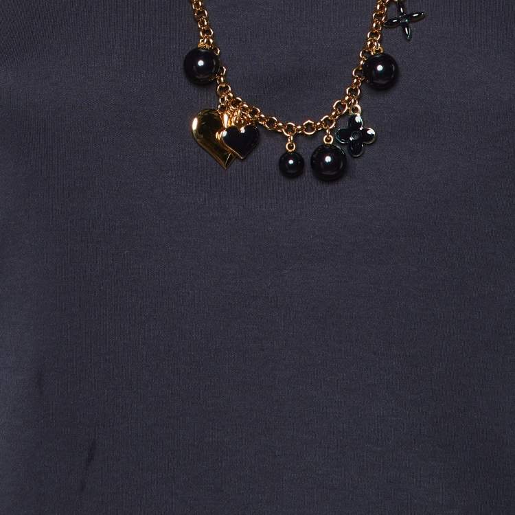 Pre Owned Louis Vuitton Black Cotton Charm Chain Detail Tank Top S