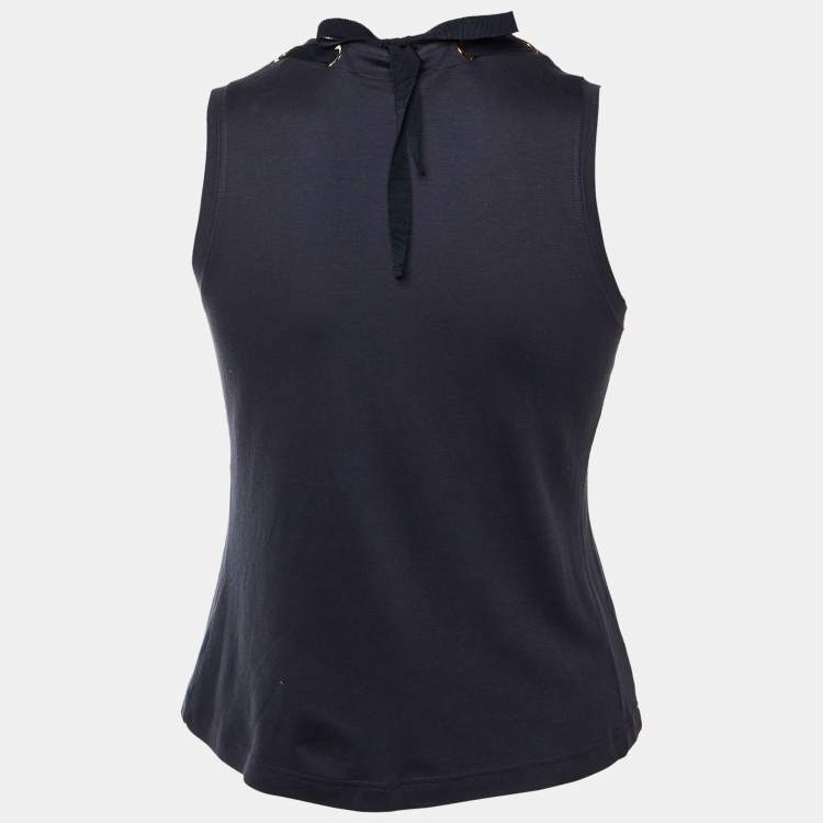 Pre Owned Louis Vuitton Black Cotton Charm Chain Detail Tank Top S