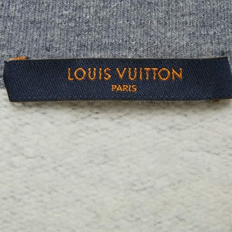 Pre Owned Louis Vuitton Grey Knit LV Embroidered Crew Neck Sweatshirt S