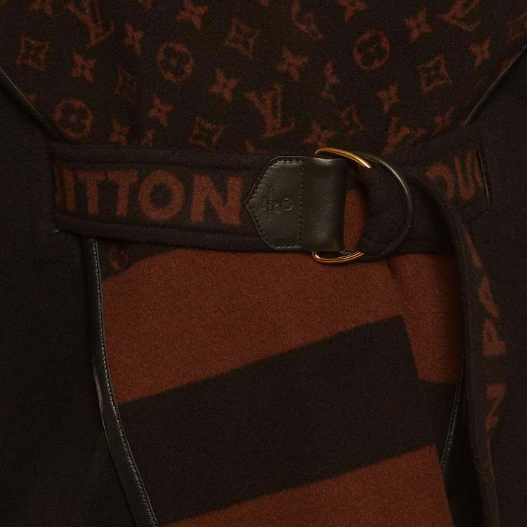 مملوكة مسبقًا Louis Vuitton Black Wool Leather Trim Felt Poncho M