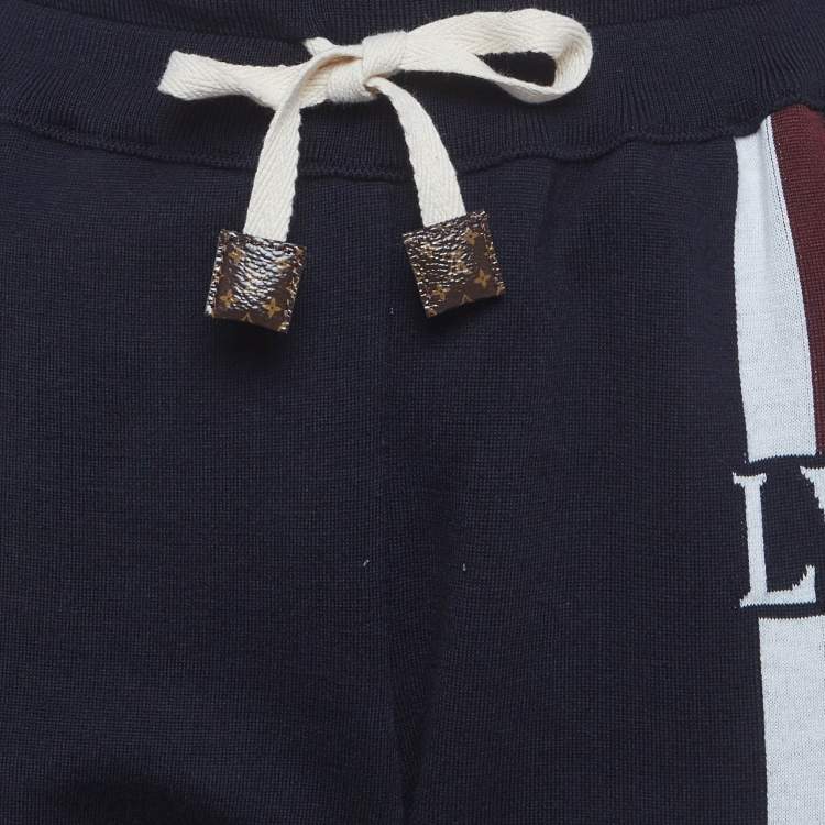 Pre Owned Louis Vuitton Navy Blue Striped Cotton Joggers M
