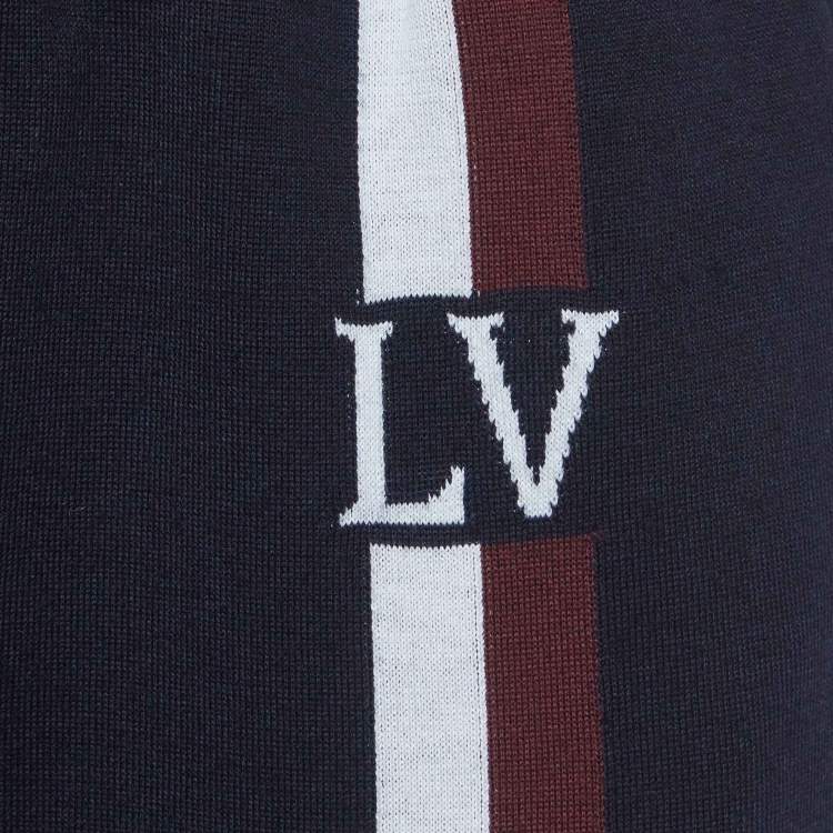 Pre Owned Louis Vuitton Navy Blue Striped Cotton Joggers M