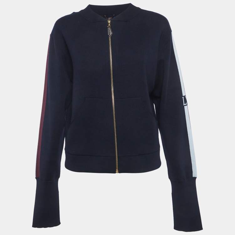 Pre Owned Louis Vuitton Navy Blue Cashmere Knit Zip-Up Jacket S