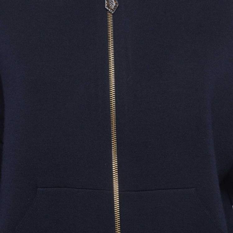 Pre Owned Louis Vuitton Navy Blue Cashmere Knit Zip-Up Jacket S