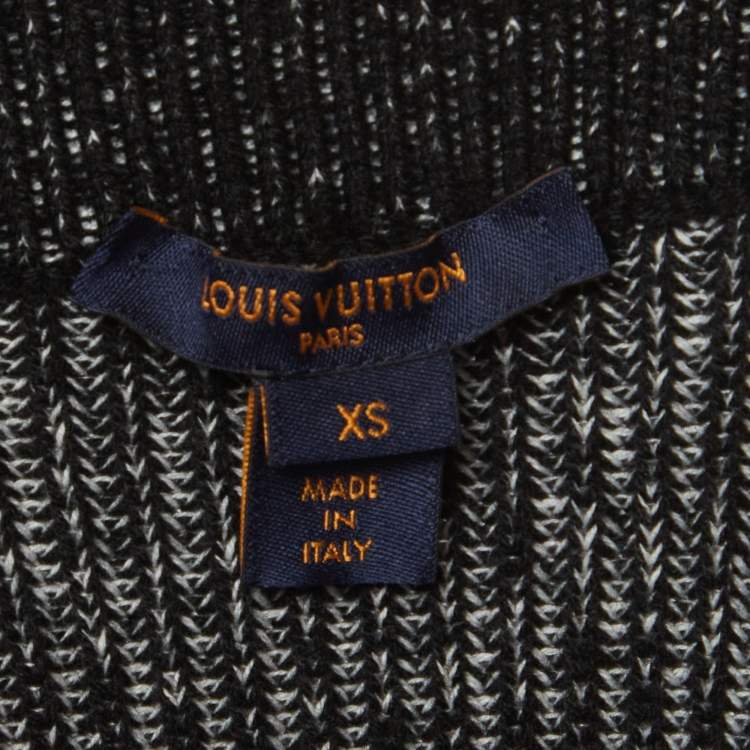 Pre Owned Louis Vuitton Black Fur Trim Rib Knit Zip-Up Cardigan XS