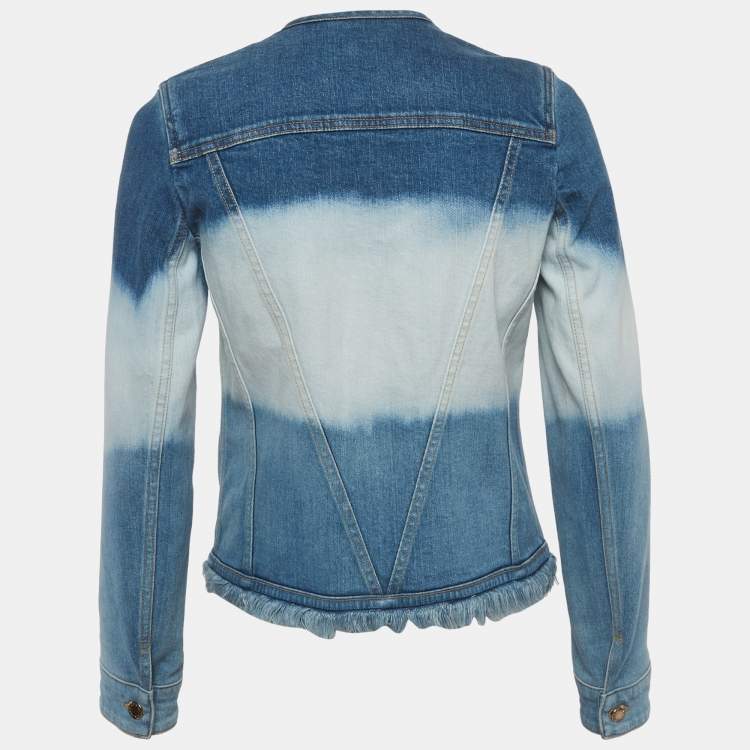 Pre Owned Louis Vuitton Blue Tie Dye Denim Raw-Edge Jacket S